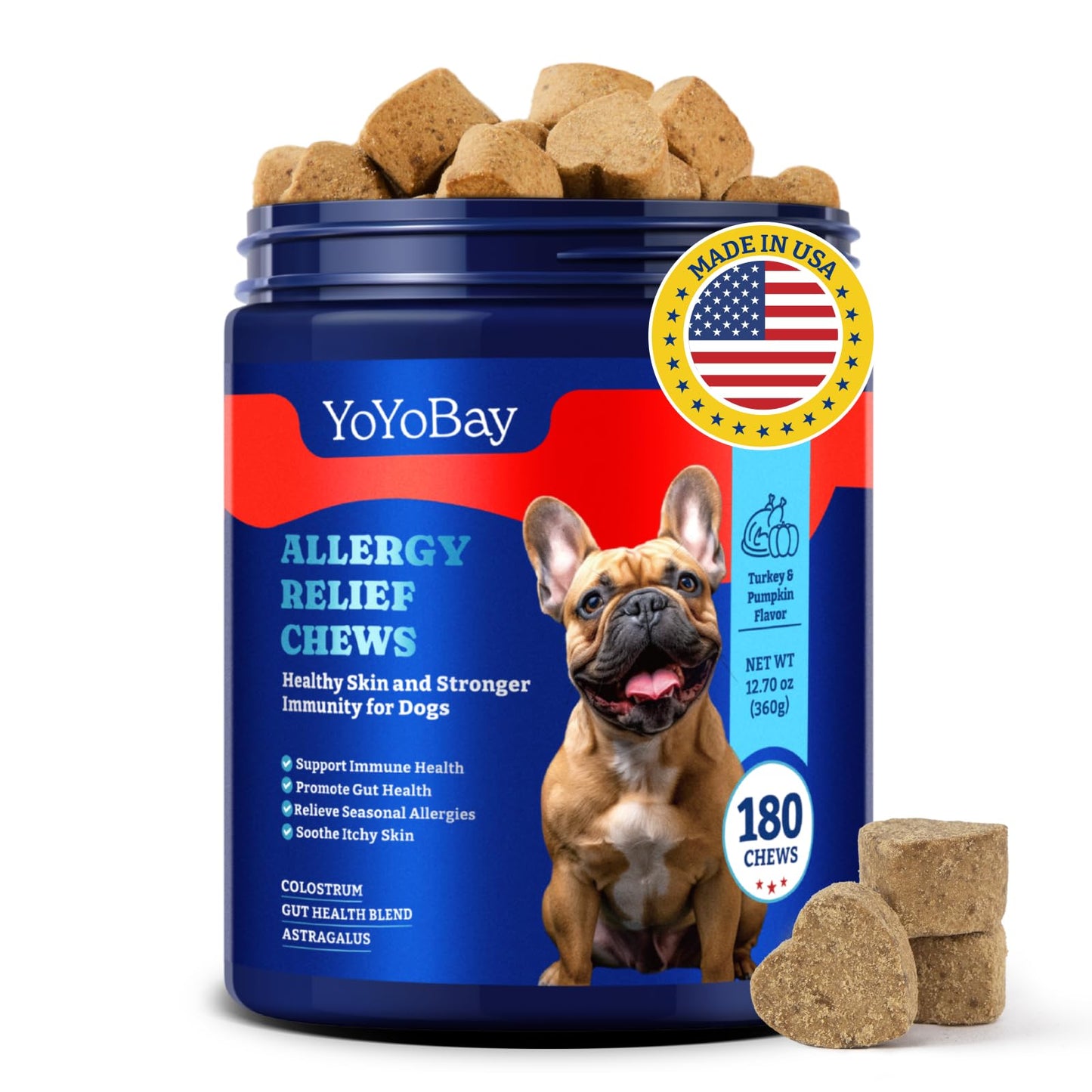 Dog Allergy Relief Chews – Turkey & Pumpkin Flavor - Immune Support & Itch Relief ,180 Soft Chews