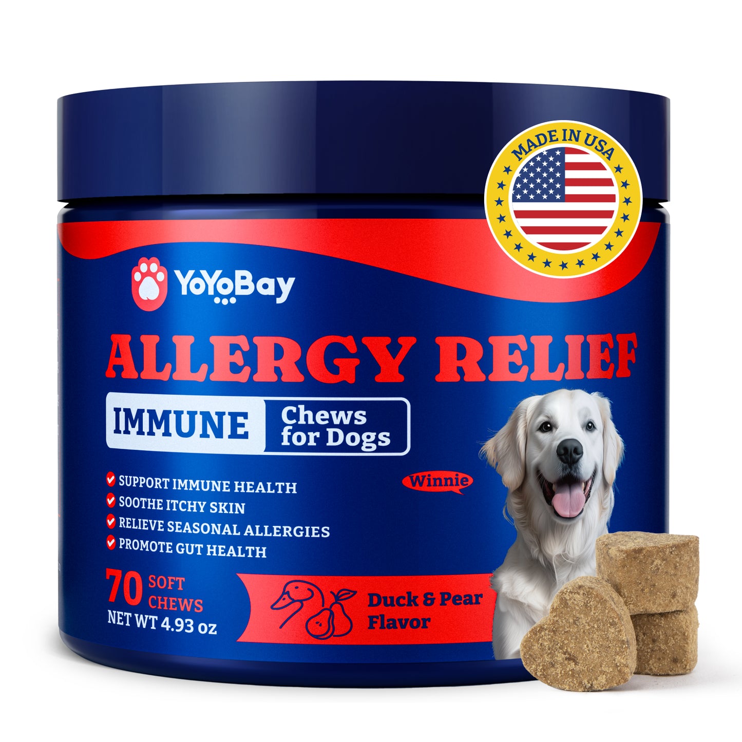 Dog Allergy Relief Chews –  Three Flavors,70 Soft Chews
