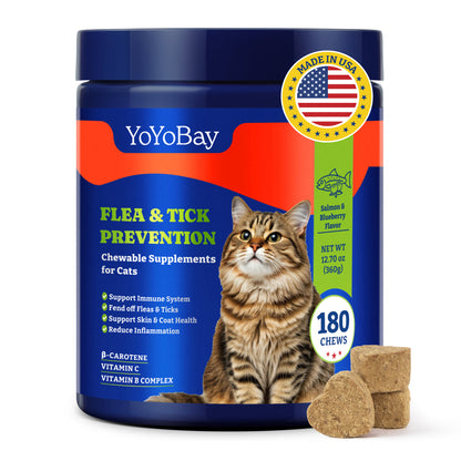Flea and Tick Prevention for Cats - Salmon & Blueberry Flavor Cat Flea Treatment Chewable, 180 Chews