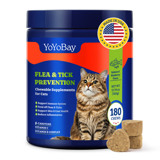 Flea and Tick Prevention for Cats - Salmon & Blueberry Flavor Cat Flea Treatment Chewable, 180 Chews