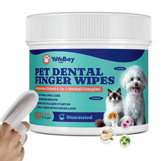 Dog Teeth Cleaning Wipes, Pet Finger Dental Wipes,Remove Plaque & Tartar, Freshen Breath, 50 PCS,Unflavored